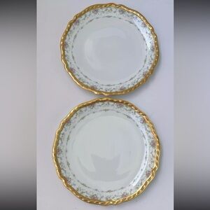 Set Of 2  Blakeman & Henderson Limoges Plates 8” White W/Gold Scalloped Edge